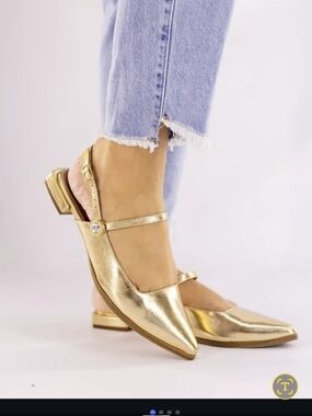 Franco Sarto Gold Pointed Mary Jane Slingback Flats